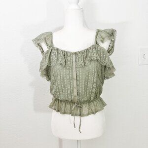 Buckle Willow & Root Eyelash Lace Flutter Tank Top Green Size Medium